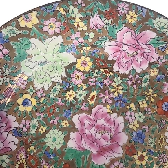 Hui Yuan Decorative Chinese Plate Floral Hand Painted Colorful Green Blue Yellow - Picture 7 of 16